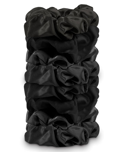 8 Pack Hair Ties Silk Scrunchies for Women Soft Satin Hair Scrunchies Elastic Hair Ties No Damage Ponytail Holders Rubber Bands Hair Accessories Gifts (Black (8 Pack))