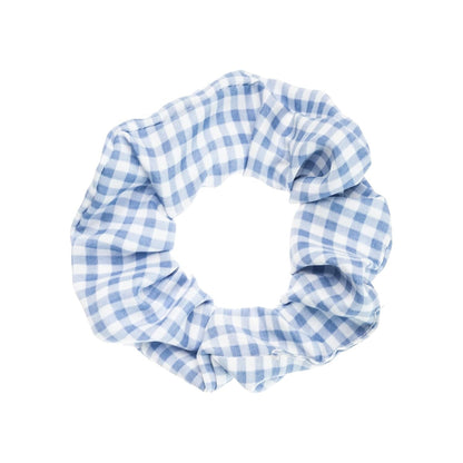 Blue Plaid Scrunchies Set - 5 Bandana Hair Ties for Women