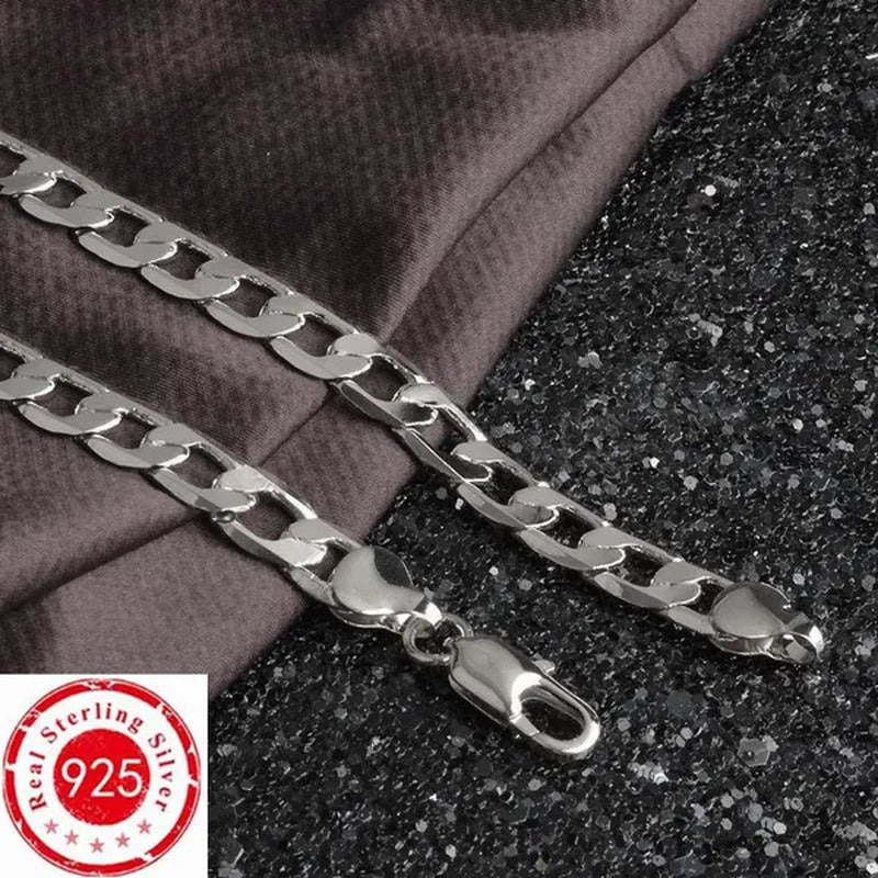 Wholesale 925 Sterling Silver Fashion Jewelry Sets 4MM/6MM/8MM Curb Link Chain Necklace Bracelet for Women and Men Fashion Wedding Party Engagement Jewelry Gift-Genuine Sterling Silver