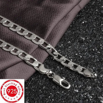 Wholesale 925 Sterling Silver Fashion Jewelry Sets 4MM/6MM/8MM Curb Link Chain Necklace Bracelet for Women and Men Fashion Wedding Party Engagement Jewelry Gift-Genuine Sterling Silver