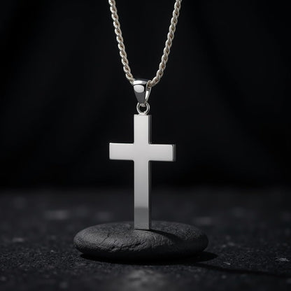 Men'S 925 Sterling Silver 40Mm Christian Cross Pendant Necklace 20In to 24In