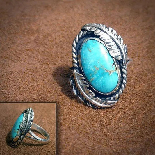 Turquoise Ring Bridal Engagement Anniversary Gift Ring Retro Exquisite Jewelry Size 5 6 7 8 9 10 11
