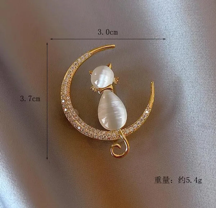 Light and Extravagant, Small Number of Suits, Cat'S Eye Stone, Diamond Brooch, Clothes, Fixed Moon, Small Cat Brooch, Brooch Accessories Crystal Brooch Fancy Vintage Style Flower Brooch Pin for Women Crystal Brooch Pin