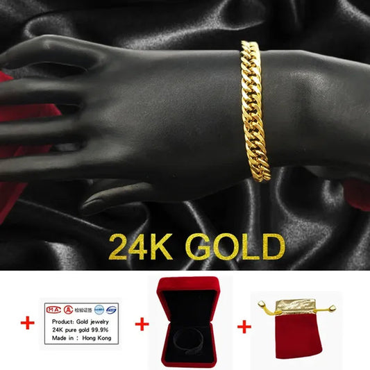 24K Solid Gold Twisted Pattern Bracelet Set Men's and Women's Bracelets Gold Jewelry
