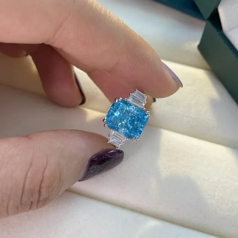Luxury Fashion Square Blue Stone Zircon Engagement Ring Romantic Bridal Wedding Band Rings Anniversary Gift Promise Jewelry Anillo De Compromiso