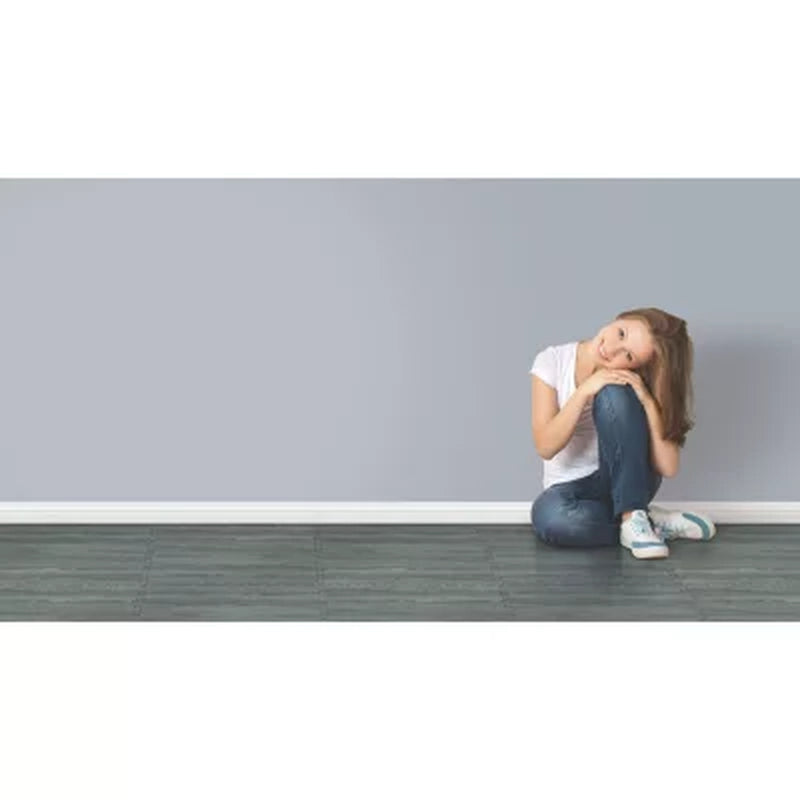 Norsk 25" X 25" Reversible Foam Flooring, Gray Wood & Black, 8 Tiles
