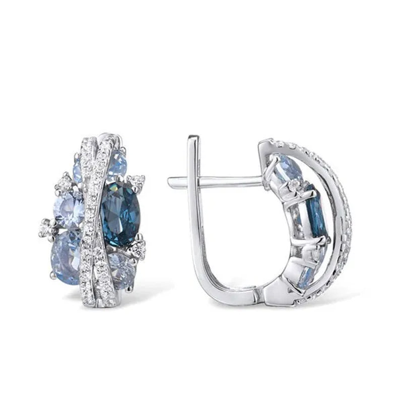 Glamorous Shimmering Blue Spinel with Sapphire Zircon Hoop Earrings Romantic Valentine's Day Birthday Gift Bridal Wedding Earring Party Anniversary Gift Cubic Zirconia Fine Jewelry