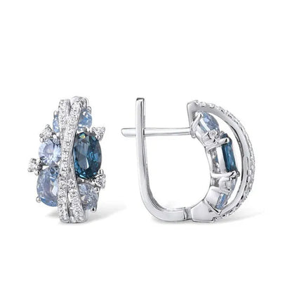 Glamorous Shimmering Blue Spinel with Sapphire Zircon Hoop Earrings Romantic Valentine's Day Birthday Gift Bridal Wedding Earring Party Anniversary Gift Cubic Zirconia Fine Jewelry