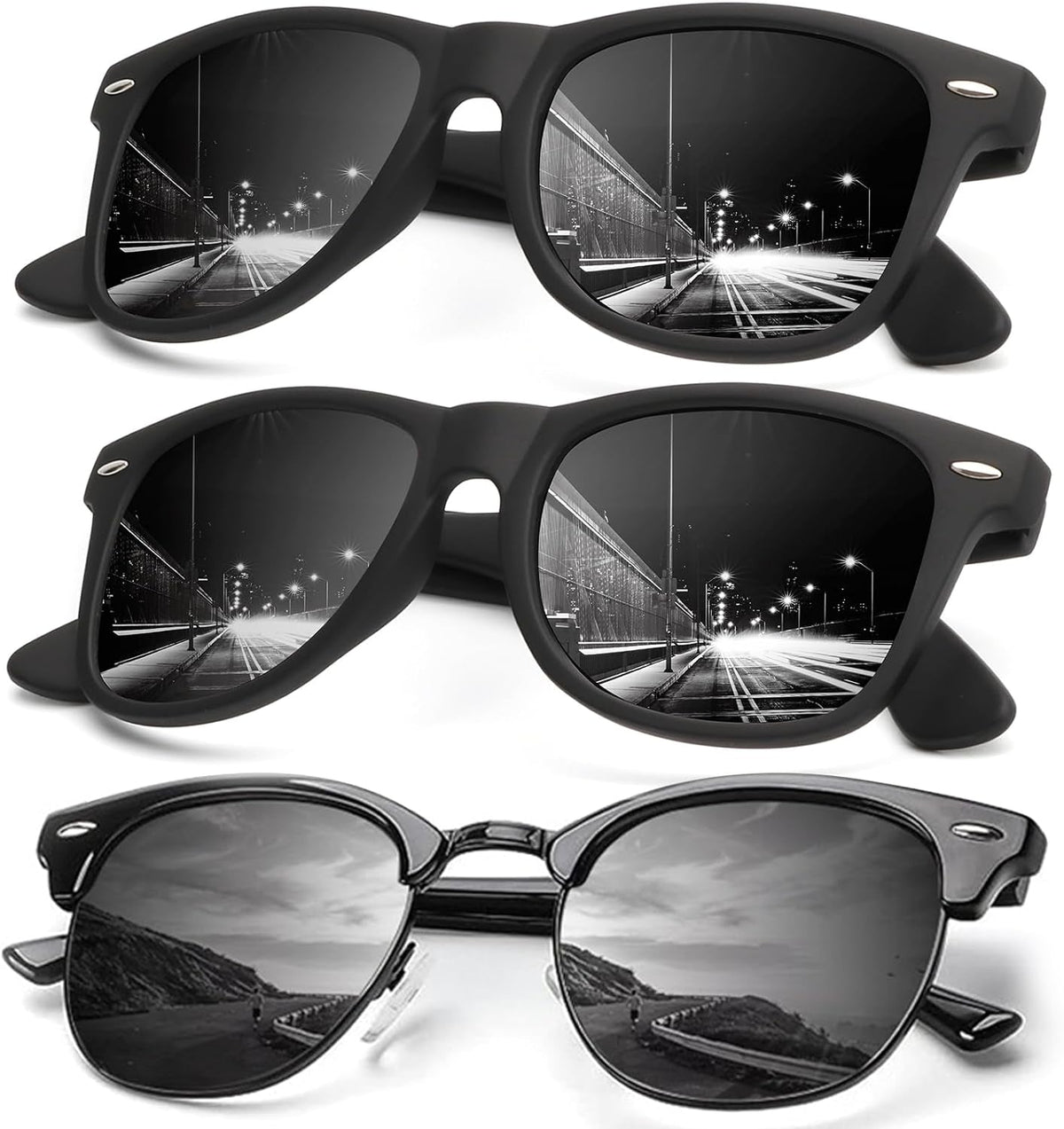 Sunglasses Men Polarized Sunglasses for Men Women Unisex Semi-Rimless Frame Retro Driving Sun Glasses UV Blocking