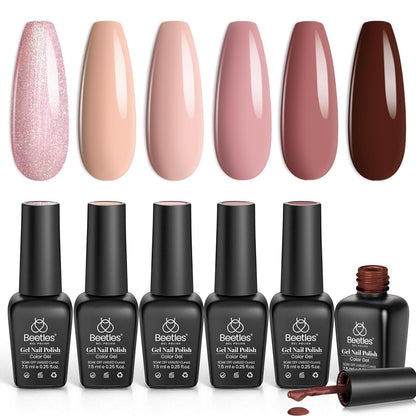 Nail Set 6 Colors Sandstorm Collection Nude Pink Peach Brown Natural Manicure Kit Soak Off Uv Led Lamp Needed for Women Gift Diy Home
