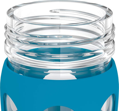 16-Ounce Bpa-Free Glass Water Bottle with Classic Cap and Protective Silicone Sleeve, Teal Lake