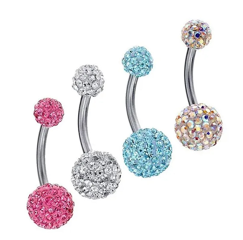 2016 Big Sale 8mm&5mm Crystal Disco Ball Imbue Diamond  316L medical steel material Stainless Steel Belly Button Navel Ring Body Piercing