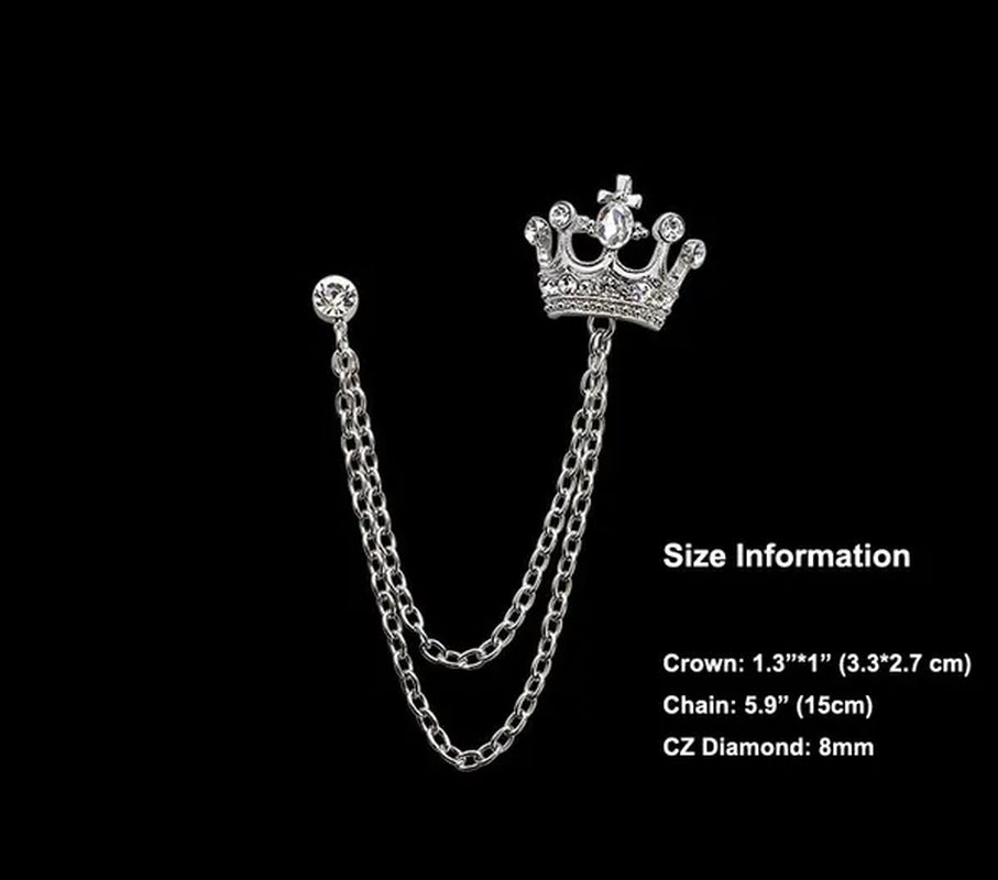 Classic European Crown Brooch Lapel Pin Men Suit Boutonniere Badge Brooches for Men Women Broches Chain Tassel Lapel Pins Gift