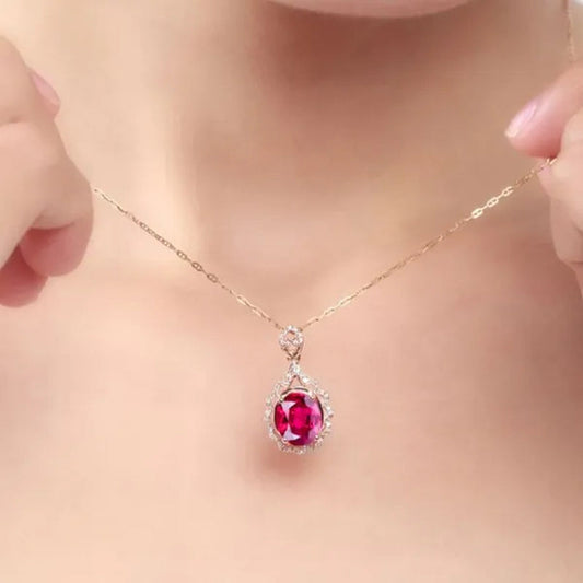 new High-end temperament  Ruby Zircon AAAs Necklace Gold-plated  Lady  Evening party Necklace