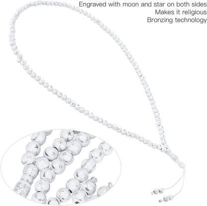 Islamic Prayer Beads, Muslim Rosary Beads 99 Grains Resin Gilding Religious Article Islam Prayer Rosary Beads Islamic Necklaces (White)