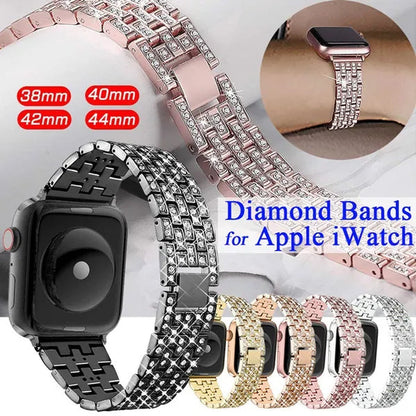 Compatible with Apple Watch Bands 44mm 42mm 40mm 38mm for iWatch Strap Series 6/SE/5/4/3/2/1 Replacement Metal Wristband Bling Diamond Band