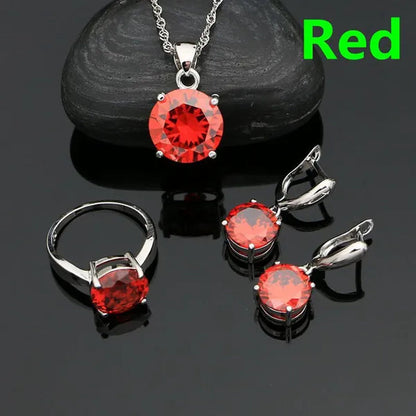925 Sterling Silver Jewelry Sets Green Emerald Earrings Ring Pendant Neckalce round Jewelry Women Accessories