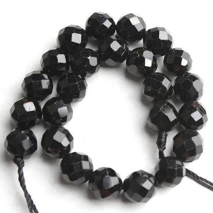 1pcs Faceted Gem Black Tourmaline Stone Beads Loose Spacer Beads For Jewelry Making 7.5inches 6/8mm