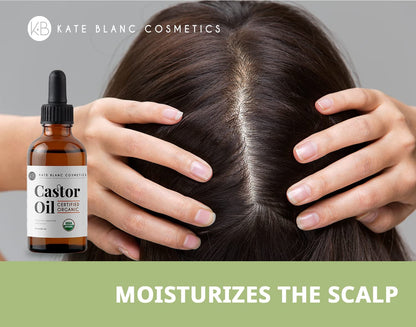 Castor Oil Organic (2Oz), 100% Pure, Cold Pressed, Hexane Free. Stimulate Growth for Hair, Eyelashes, Eyebrows. Hair Treatment Starter Kit & Skin Moisturizer