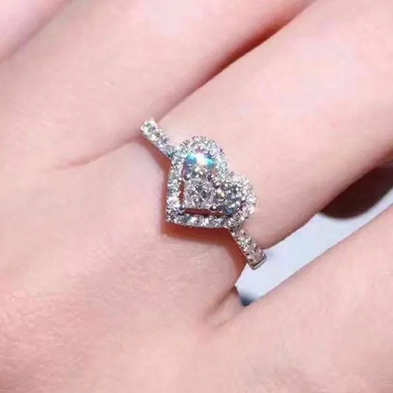 Silver Heart Shaped Gemstone Diamond Ring Sapphire Wedding Rings for Women Fashion Stonego Jewelry Accessories