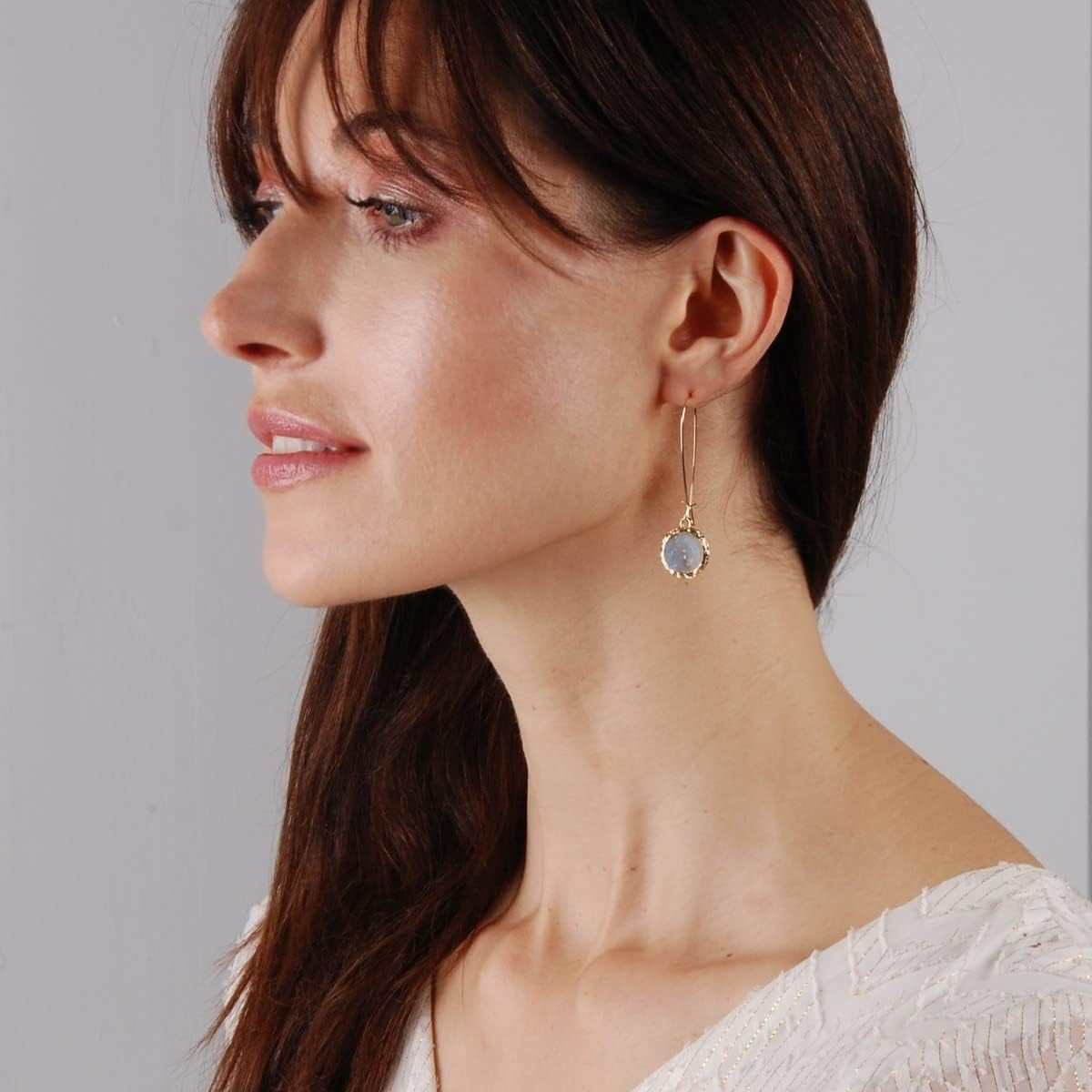 Humble Chic Simulated Druzy Threader Drop Earrings for Women - Gold, Silver, or Rose Gold Tone Trendy Boho Dangles with Sparkly Round Stone