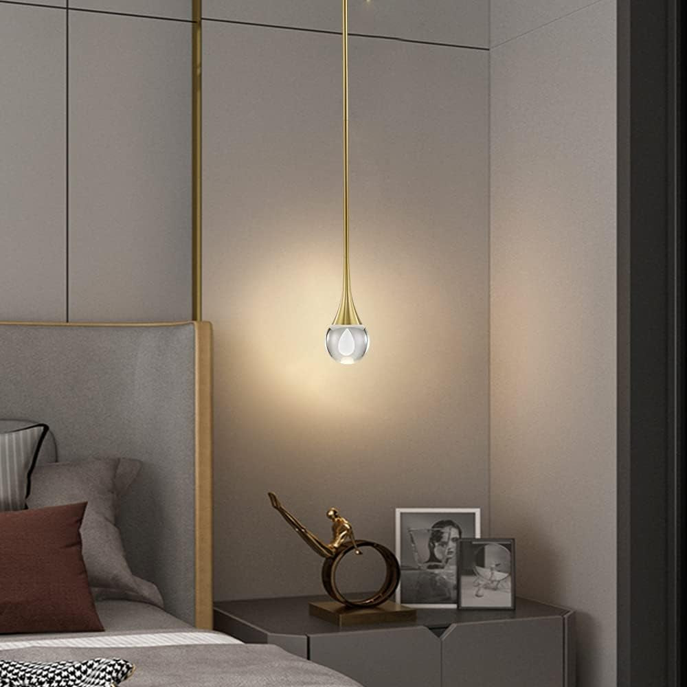 Pendant Light Fixtures 1-Light Mini Pendant Lighting for Kitchen，Gold Globe Pendant LED Light Fixture，Teardrop Crystal Pendant Light for Bedroom Dining Room Bar
