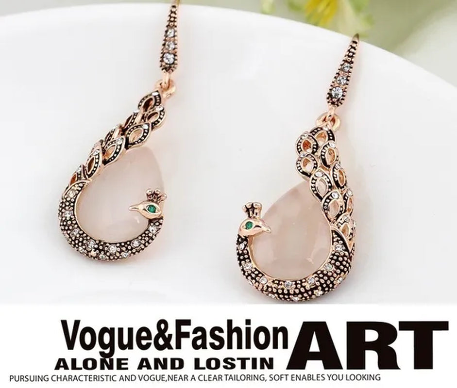 Fine Jewelry sets 2017 New Fashion KC rose Gold Filled opal Crystal Peacock Necklace Earring Wedding jewellery Set for women