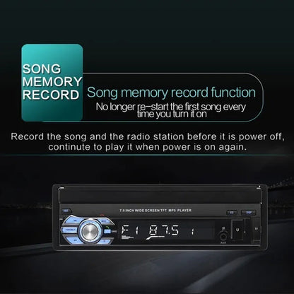 7Inch HD Retractable Touch Screen 1Din Car Stereo Audio Bluetooth Car Radio FM USB Support Mirror Link and Backup Camera(Optional)