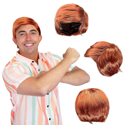 '- Chill Guy Al Wig - Movie Quality Short Synthetic Layered Red Doll Costume Hair for Men with Adjustable Wig Cap