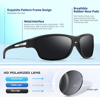 Polarized Sports Sunglasses for Men: UV400 Protection Glasses Womens Wrap Around Goggles for Driving Fishing