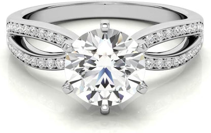 10K White Gold and 925 Sterling Silver 0.87 Carat round Brilliant Shape White Color Moissanite Diamond Pave Split Shank Wedding Ring for Her