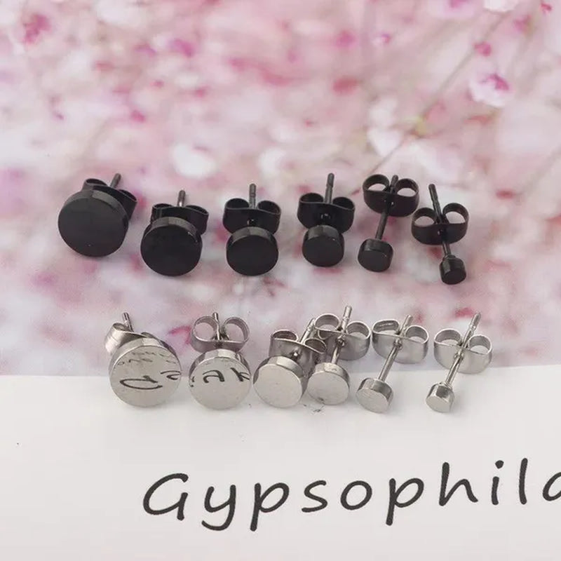 1PCS Stainless Steel Black Color Hypoallergenic Minimalist Flat Circle Earings for Men and Women Daily Wear Steel Titanium Earrings