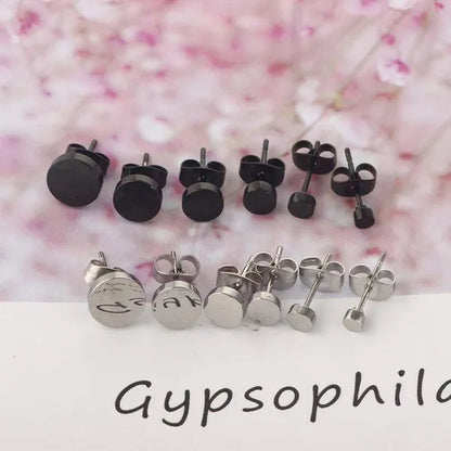 1PCS Stainless Steel Black Color Hypoallergenic Minimalist Flat Circle Earings for Men and Women Daily Wear Steel Titanium Earrings