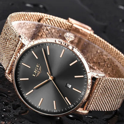 2019 LIGE Luxury Rose Gold Ladies Watch Simple Fashion Casual Ladies Watch Ultra-Thin Waterproof Quartz Watch Montre Femme