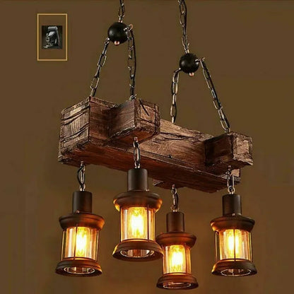 Rustic Hanging Lamp Ceiling Lamp Vintage, Chandelier Wood Hanging Lamp 4 Light