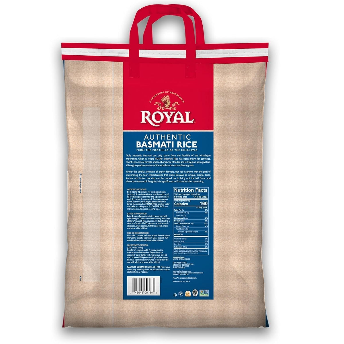 Authentic  - Naturally Aged Long Grain Indian White Basmati Rice - 15 Lbs