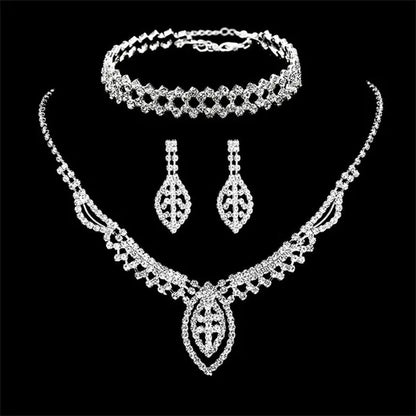 Women's Jewelry Set Rhinestone Crystal Bride Statement Choker Necklace Tiara Crown Link Bangle Bracelet Teardrop Dangle Earrings Set for Wedding Party Silver Plated White Crystal Necklace Earrings Bracelet