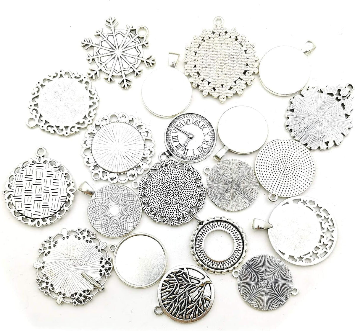 20Pcs Mixed Fit 25Mm Blank Bezel Pendant Trays Base Cabochon Settings Trays Pendant Blanks for Jewelry Making DIY Findings (M280)
