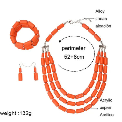 Fashion Nigerian Wedding Indian Jewelry Sets Beads Necklace Earring Bracelet Sets Statement Collar African Beads Jewelry Set