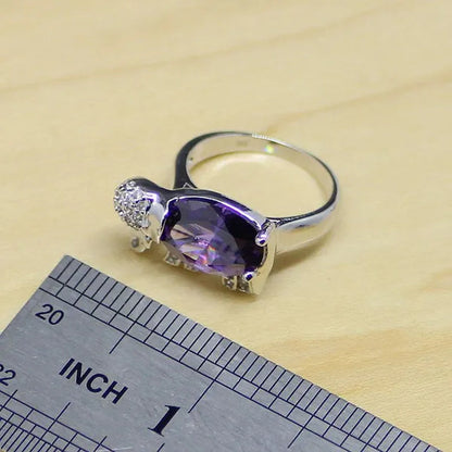Elephant Shaped Purple Amethyst White Topaz 925 Sterling Silver Jewelry Sets Women Earrings/Pendant/Necklace/Rings
