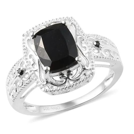925 Sterling Silver Black Tourmaline Black Spinel Statement Ring for Women Graduation Gifts for Her Fashion Jewelry  Cttw 2.5