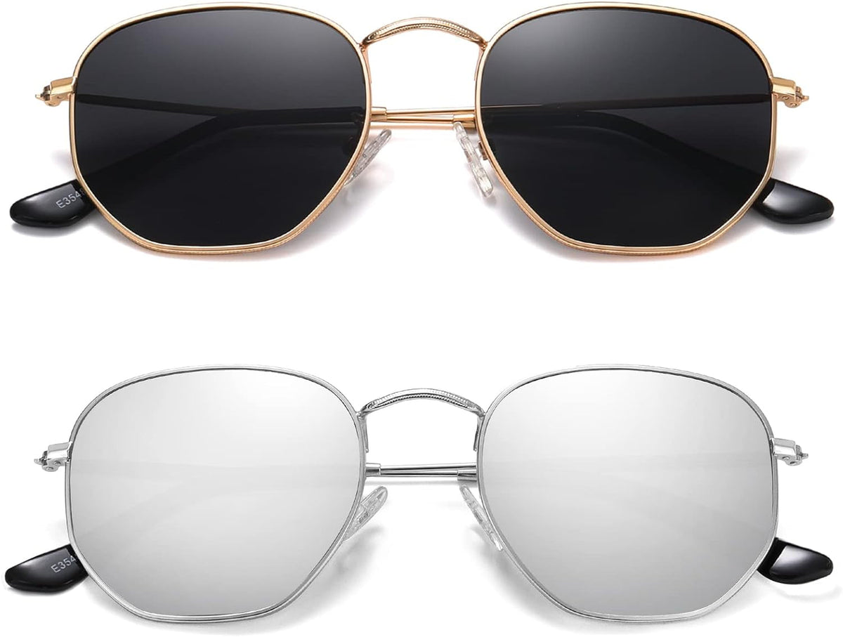 Polarized Hexagon Sunglasses for Women Men Polygon Square Sun Glasses UV400 Protection Metal Frame