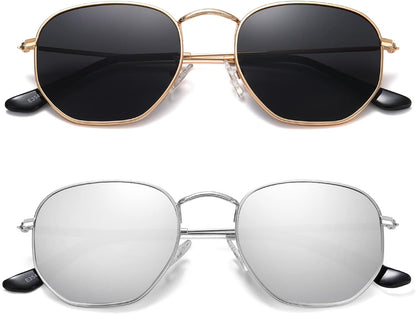 Polarized Hexagon Sunglasses for Women Men Polygon Square Sun Glasses UV400 Protection Metal Frame