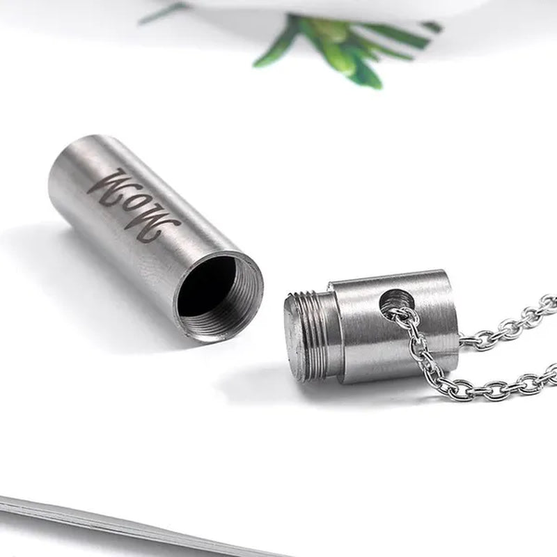 Mom Dad Stainless Steel Urn Necklaces for Women Men Cremation Pendant Necklace for Memorial Ashes Jewelry Silver