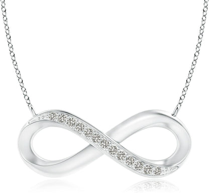 Natural Diamond Infinity Pendant Necklace in Sterling Silver / 14K Solid Gold | April Birthstone, Birthday, Engagement, Anniversary, Wedding Jewelry Gift for Women