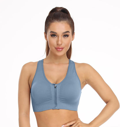 Women'S Zip Front Sports Bra Wireless Post-Surgery Bra Active Yoga Sports Bras