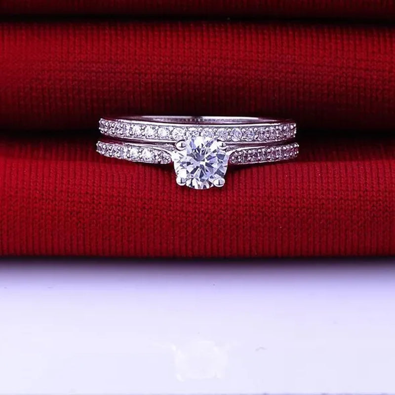 1.3Ct Cubic Zirconia Anniversary Wedding Band Engagement Solitaire Ring Bridal Sets 925 Sterling Silver