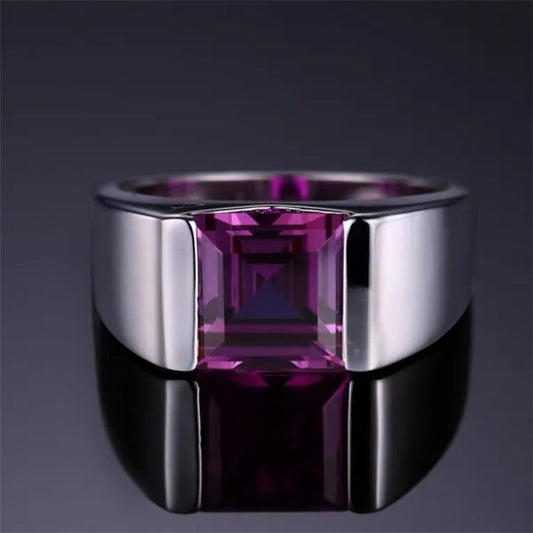 Men's Eternity 925 Sterling Silver Princess-cut purple Sapphire Stone Solitaire Ring  Size 8-12