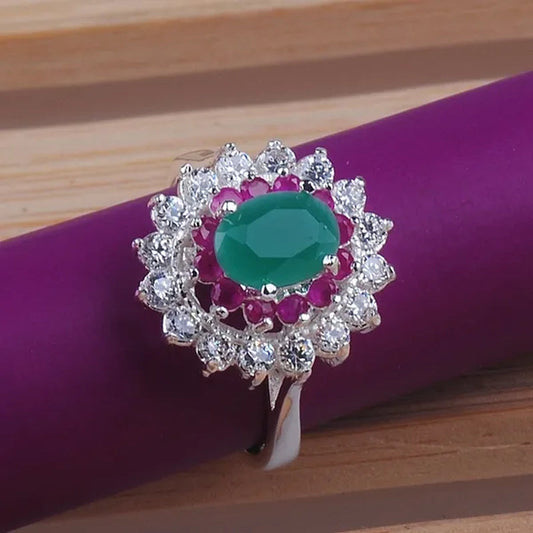 Fashion round cut emerald ruby gemstones 925 sterling silver ring U Pick  M201