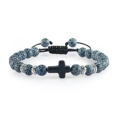 Handmade Natural Stone Wooden Beaded Bracelet Christian Jesus Cross Braided Bracelets Men Women Prayer Yoga Jewelry Gift